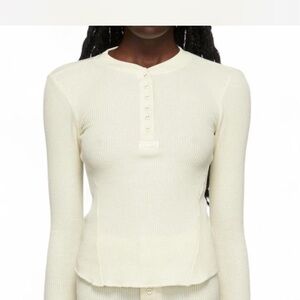 SKIMS Cream Ribbed Long-Sleeve Henley